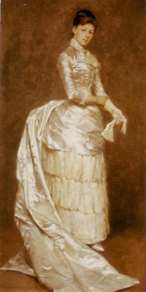 Charlotte Dufaux, in her wedding dress by Emile Claus Realism Art dated 1886