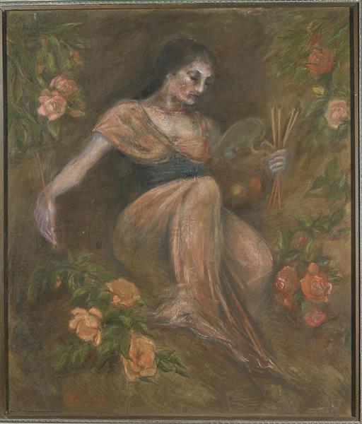 Seated Artist Surrounded by Roses by Louise Abb&#233;ma