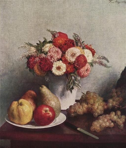 Flowers and Fruit by Henri Fantin-Latour Realism Art dated 1865