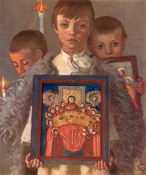 Group in a Rumanian Religious Procession, Desze by Marianne Stokes Art Nouveau (Modern) Art