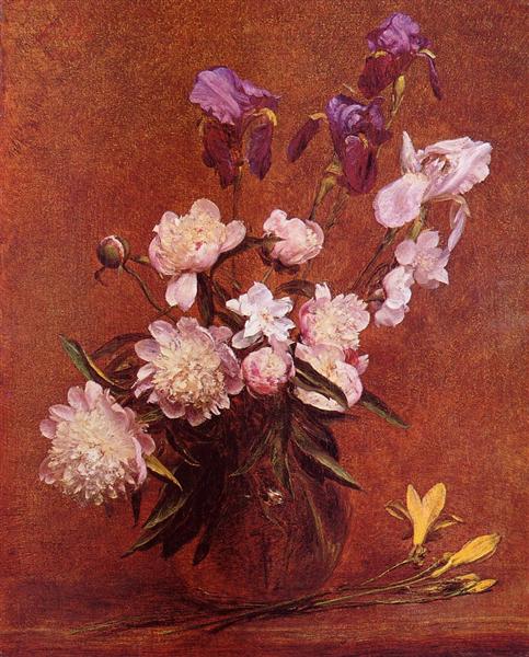 Bouquet of Peonies and Iris by Henri Fantin-Latour Realism Art dated 1884