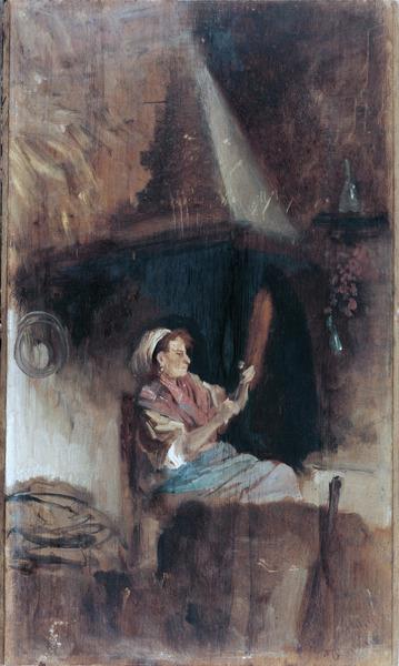 By the fireplace by Giuseppe De Nittis Realism Art dated 1864