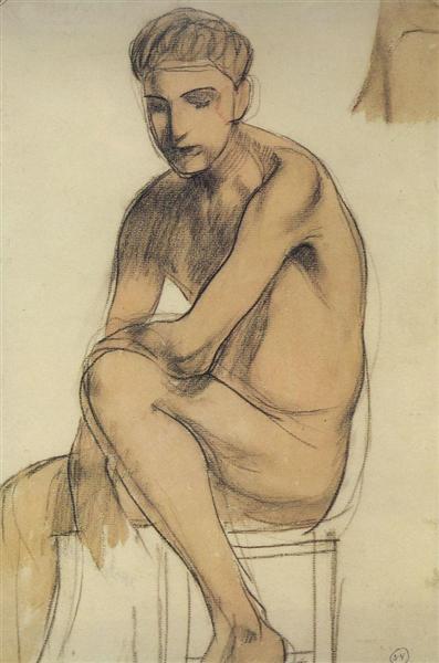 Seated Boy by Kuzma Petrov-Vodkin Symbolism Art dated 1906