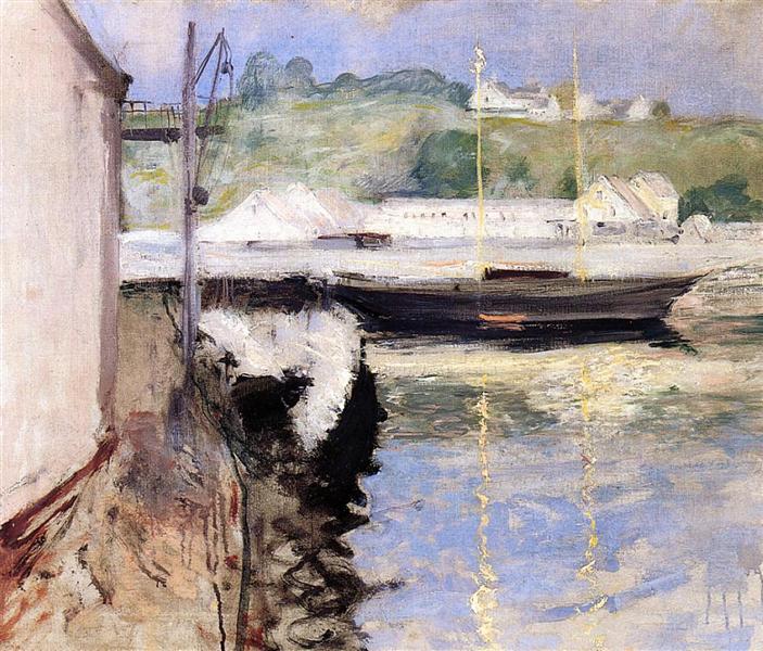 Fish Sheds and Schooner, Gloucester by William Merritt Chase Impressionism Art dated 1898