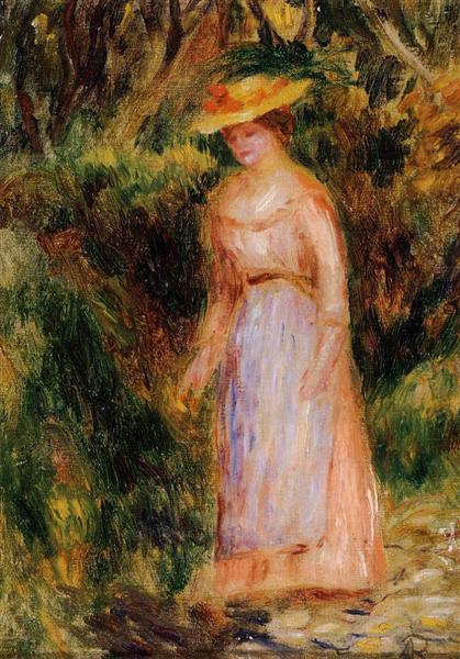 Young Woman Taking a Walk by Pierre-Auguste Renoir Impressionism Art