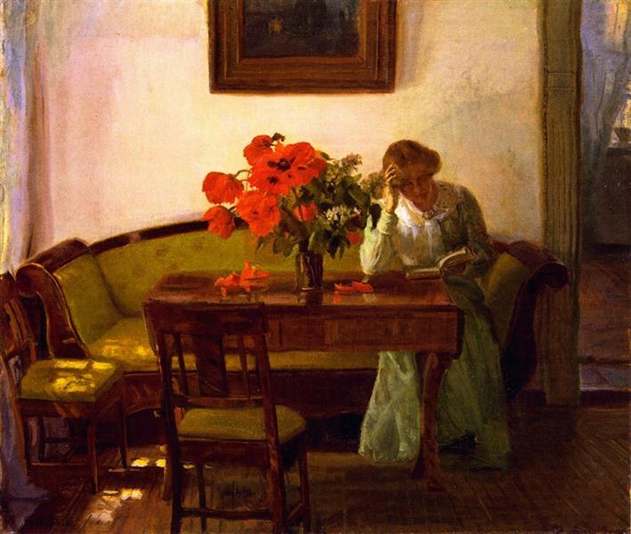 Interior with Red Poppies by Anna Ancher Realism Art dated 1905