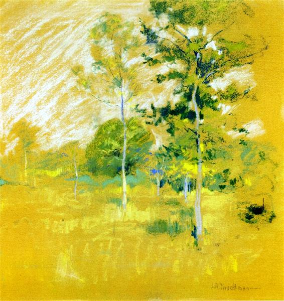 Landscape by John Henry Twachtman Tonalism Art dated 1891