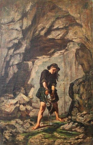 Octopus fisherman in Cap d&#39;Ail by Alexandre Antigna Naturalism Art dated 1877