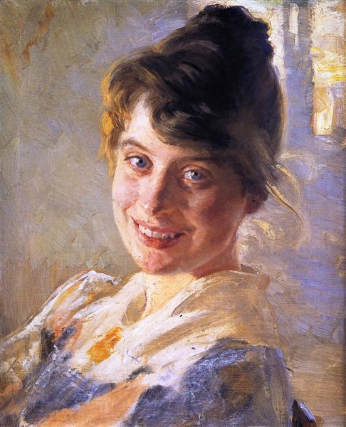 Portrait of the Artist&#39;s Wife, Marie by Peder Severin Kroyer Impressionism Art dated 1889