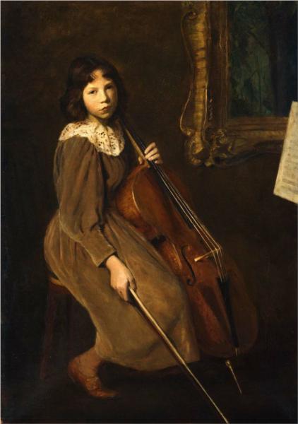 A Young Violoncellist by Lilla Cabot Perry Impressionism Art dated 1892