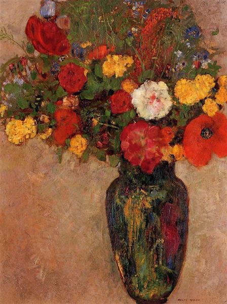 Vase of Flowers by Odilon Redon Realism Art dated 1910