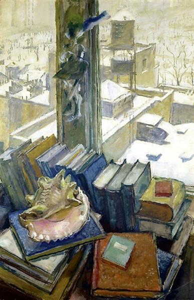 New York Rooftops, My Windows in New York by Mstislav Dobuzhinsky Symbolism Art dated 1943