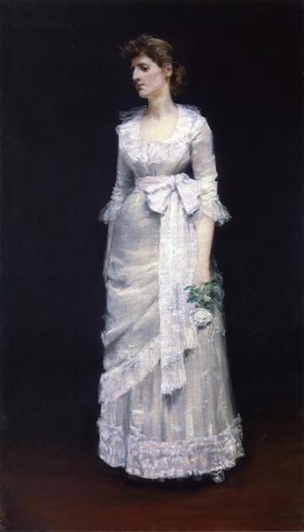 Lady in White Gown by William Merritt Chase Impressionism Art dated 1885