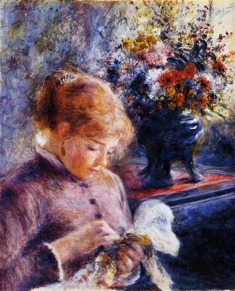 Young Woman Sewing by Pierre-Auguste Renoir Impressionism Art dated 1879