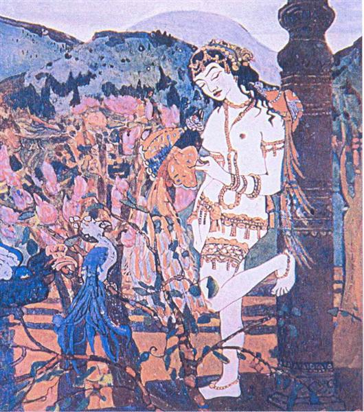 Devassari Abuntu with birds by Nicholas Roerich Art Nouveau (Modern) Art dated 1906