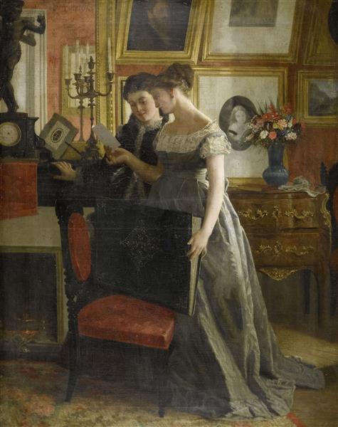 Two young women in a cabinet by Charles Victor Thirion Naturalism Art