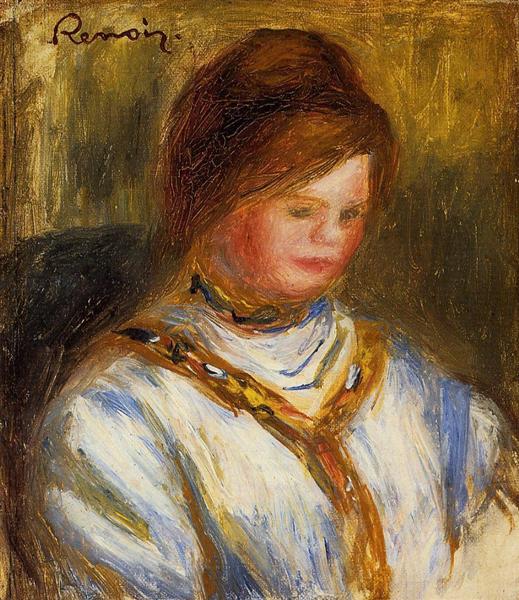 Woman in a Blue Blouse by Pierre-Auguste Renoir Impressionism Art dated 1906