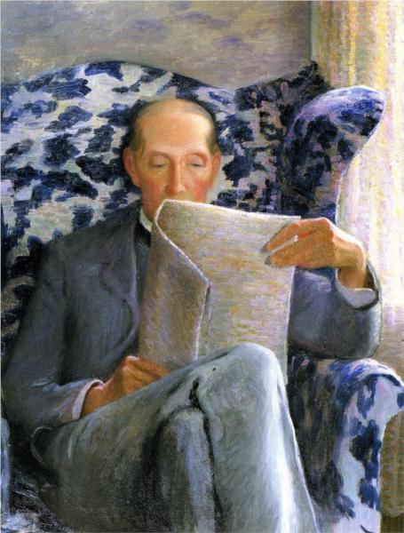 Thomas Sergeant Perry Reading a Newspaper by Lilla Cabot Perry Impressionism Art dated 1924