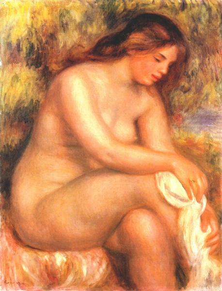 Bather drying her leg by Pierre-Auguste Renoir Impressionism Art dated 1910