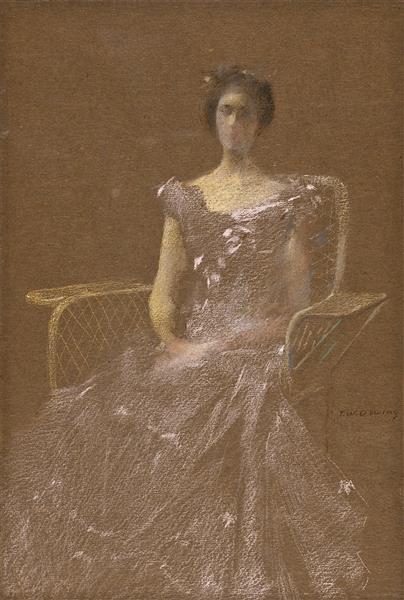 Lady in Rattan Armchair by Thomas Dewing Tonalism Art dated 1908