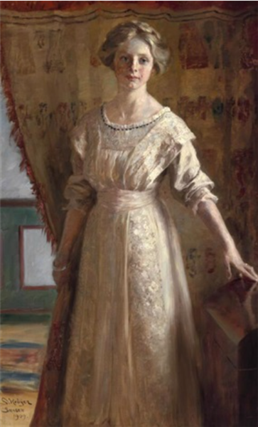 Miss Vibeke Kr&#248;yer, full figure standing by Peder Severin Kroyer Realism Art dated 1909