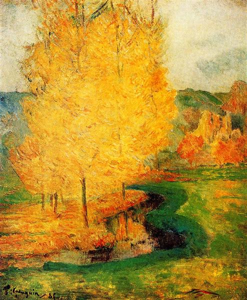 By the Stream, Autumn by Paul Gauguin Impressionism Art dated 1885