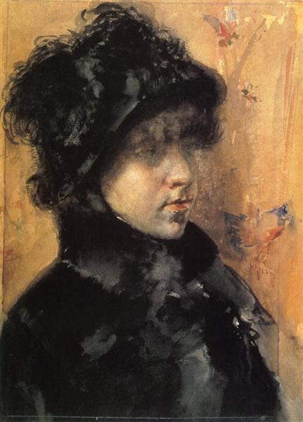 A Portrait Study by William Merritt Chase Impressionism Art dated 1880