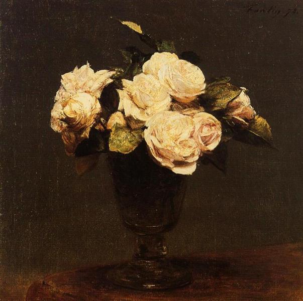 White Roses by Henri Fantin-Latour Realism Art dated 1873