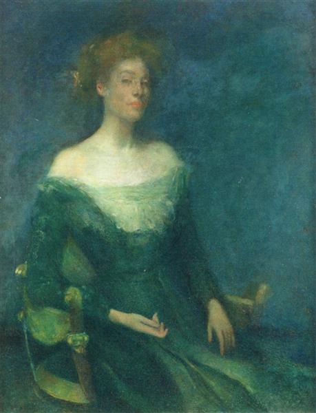 Lyda in Green by Thomas Dewing Tonalism Art dated 1898