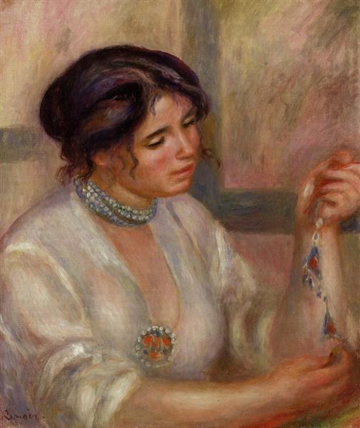 Woman with a Necklace by Pierre-Auguste Renoir Impressionism Art dated 1910