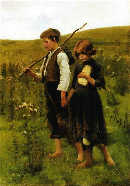 On the Way to the Fields by Marianne Stokes Art Nouveau (Modern) Art dated 1887