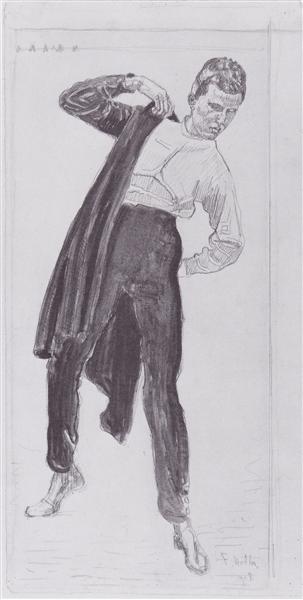 Student, appealing his tunic by Ferdinand Hodler Art Nouveau (Modern) Art dated 1909