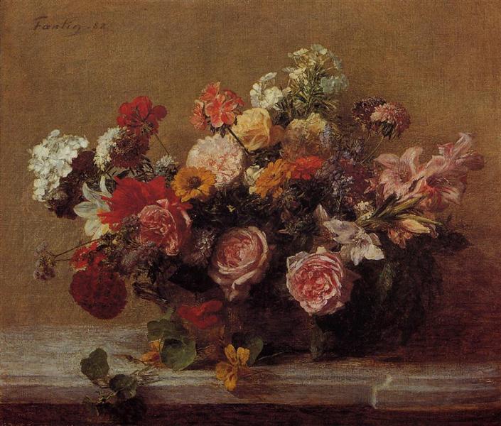 Flowers by Henri Fantin-Latour Realism Art dated 1882