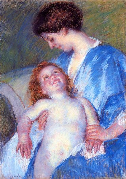 Baby Smiling up at Her Mother by Mary Cassatt Impressionism Art dated 1897