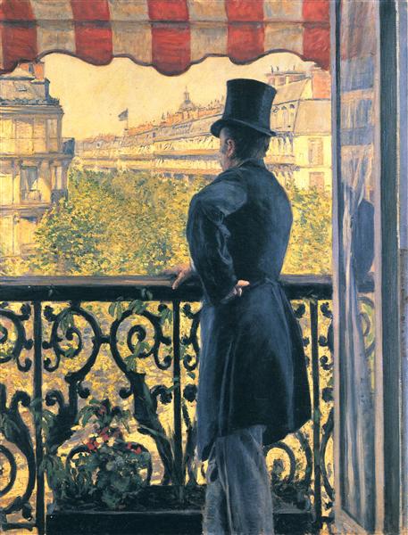 Man on a Balcony, Boulevard Haussmann by Gustave Caillebotte Impressionism Art dated 1880