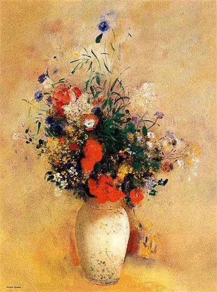 Flowers in a Blue Vase by Odilon Redon Realism Art dated 1910