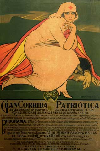 Cartel corrida ben&#233;fica de toros by Julio Romero de Torres Art Nouveau (Modern) Art dated 1921