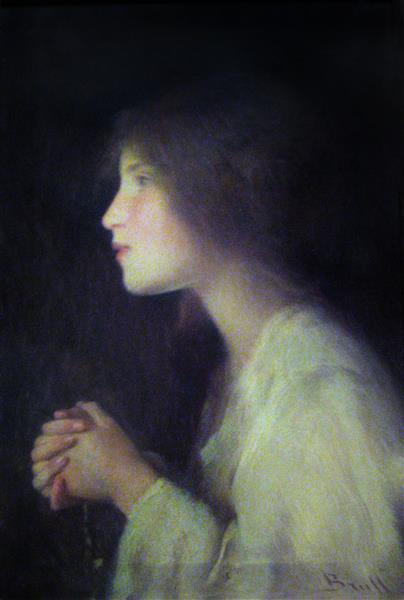 Girl With Rosary by Joan Brull Art Nouveau (Modern) Art