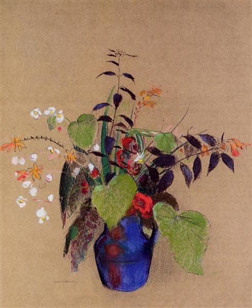 Flowers in a Blue Jug by Odilon Redon Realism Art dated 1910