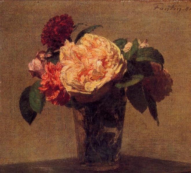 Flowers in a Vase by Henri Fantin-Latour Realism Art dated 1881