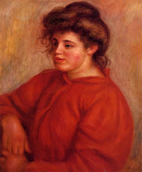 Woman in a Red Blouse by Pierre-Auguste Renoir Impressionism Art dated 1908