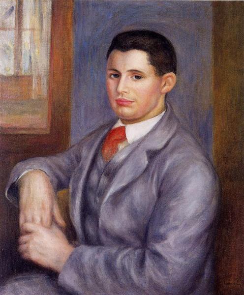 Young Man in a Red Tie, Portrait of Eugene Renoir by Pierre-Auguste Renoir Impressionism Art dated 1890