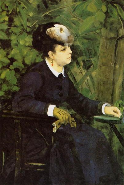 Woman in a Garden (Woman with a Seagull) by Pierre-Auguste Renoir Impressionism Art dated 1868