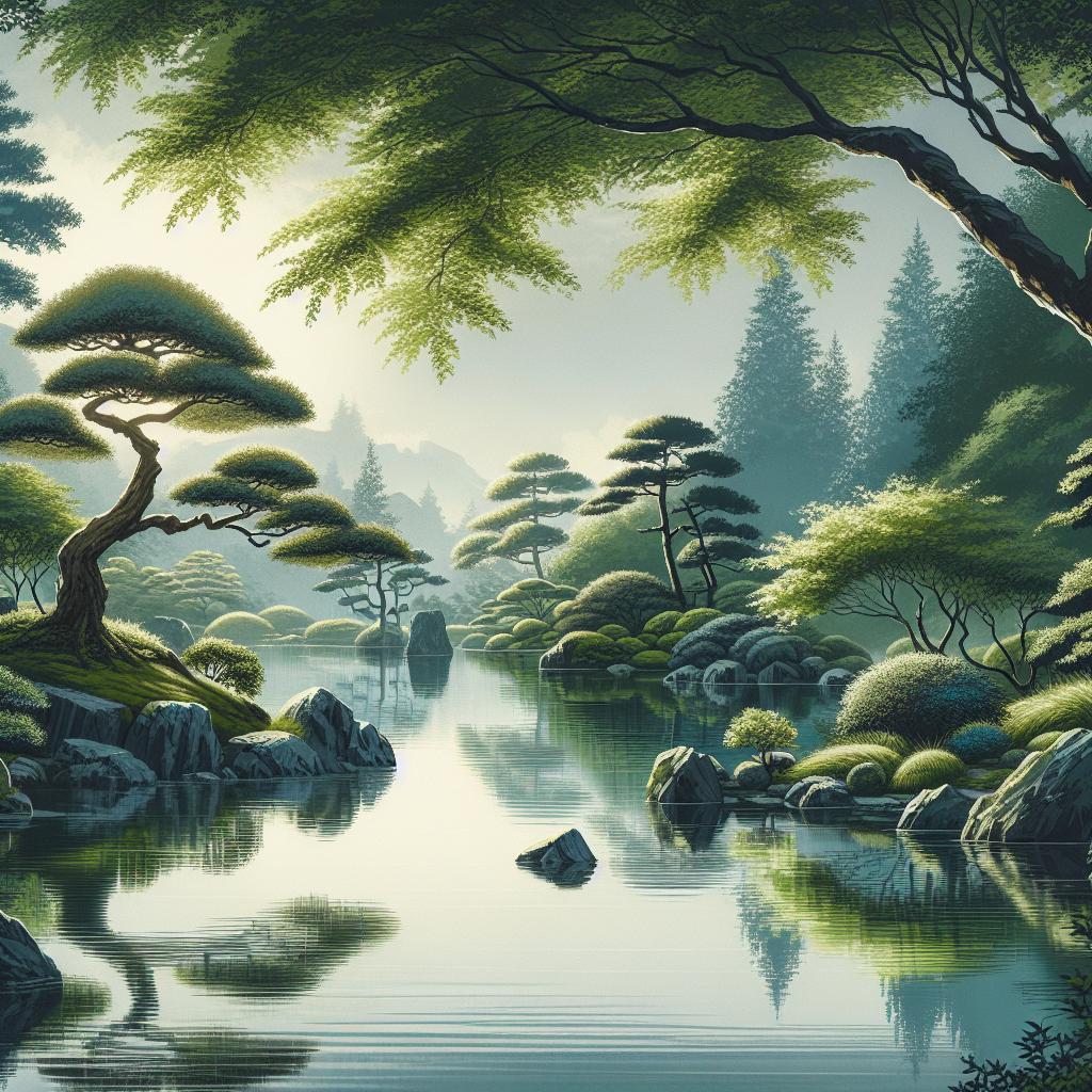 Serene Aarambh Verdant Japanese Watercolor Art