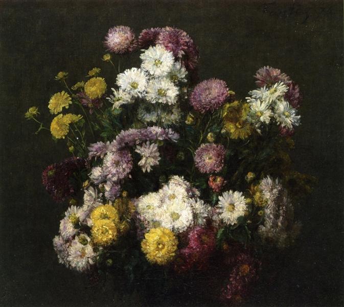 Flowers, Chrysanthemums by Henri Fantin-Latour Realism Art dated 1876