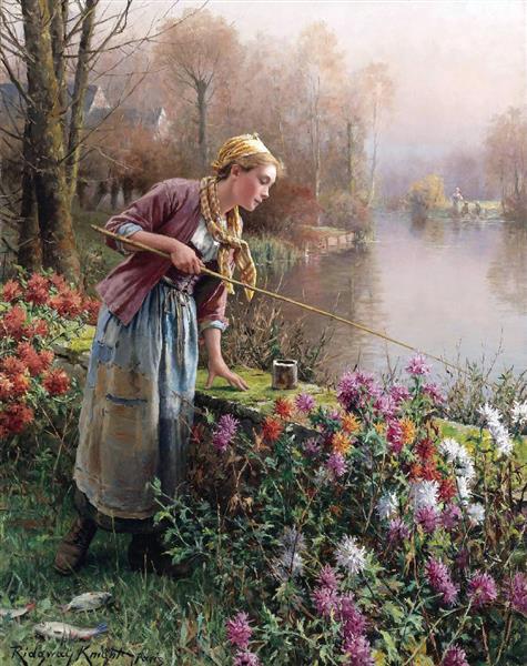 Brittany Girl Fishing by Daniel Ridgway Knight Realism Art