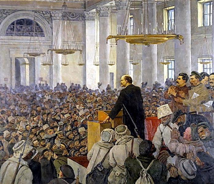 The first speech of Vladimir Lenin in the Smolny. Late version of the picture in 1927 by Konstantin Yuon Socialist Realism Art dated 1935