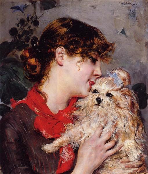 The actress Rejane and her dog by Giovanni Boldini Realism Art dated 1885