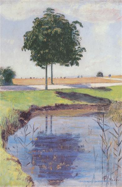 The chestnut trees by Ferdinand Hodler Realism Art dated 1889