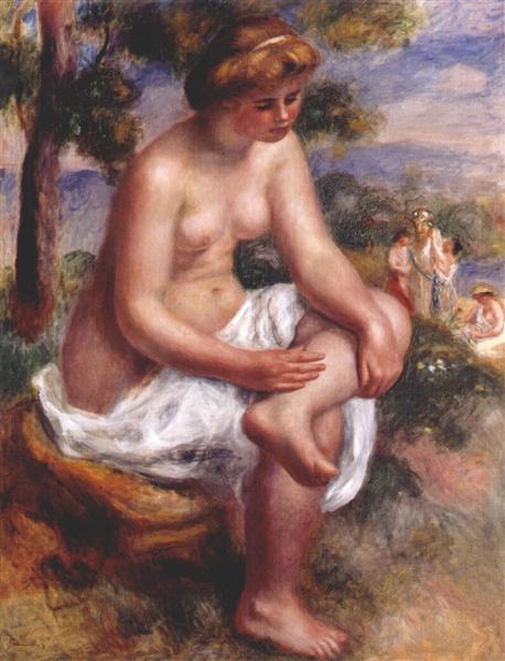 Seated bather in a landscape by Pierre-Auguste Renoir Impressionism Art dated 1900